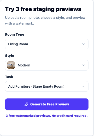 Virtual staging room type and style controls
