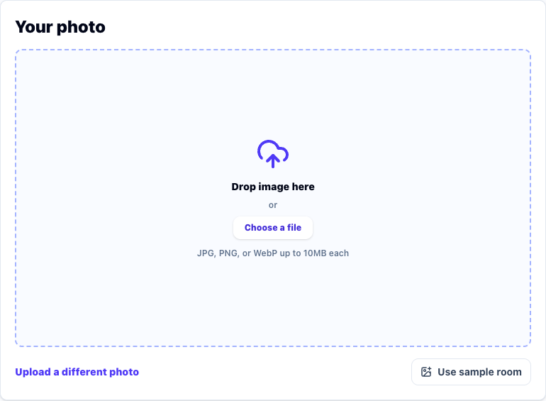 Virtual staging upload box with choose file button